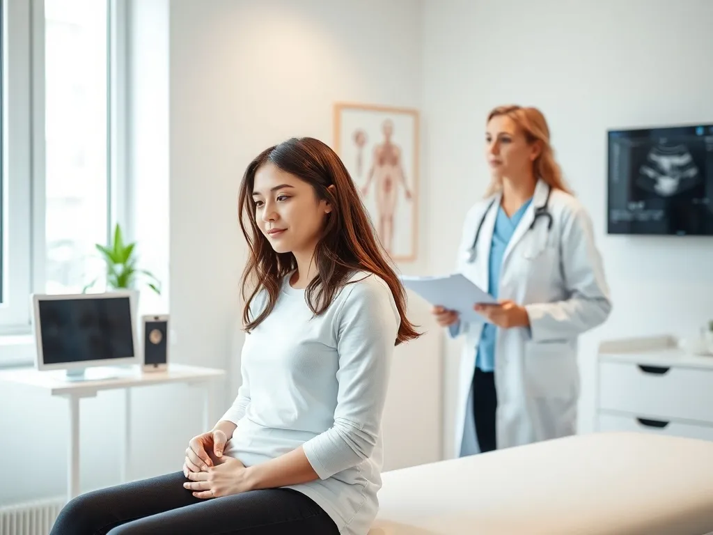 Pacjentka z lekarzem ginekologiem omawia diagnostykę niepłodności w nowoczesnym, jasnym gabinecie.